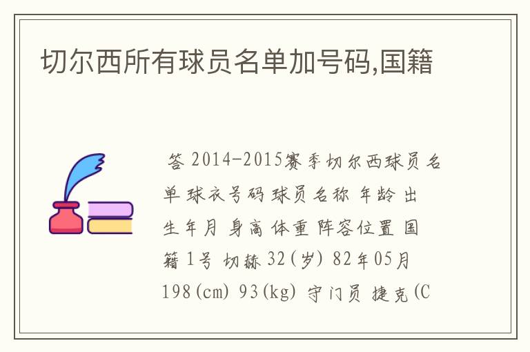 切尔西4号—切尔西所有球员名单加号码,国籍