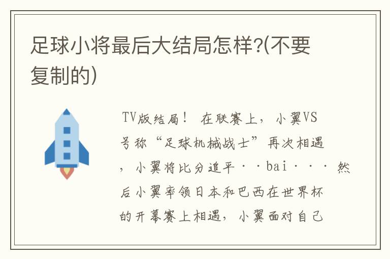 足球小将最后大结局怎样?(不要复制的)