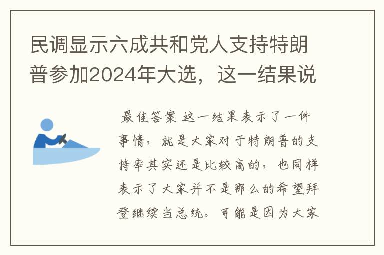 民调显示六成共和党人支持特朗普参加2024年大选，这一结果说明了什么？