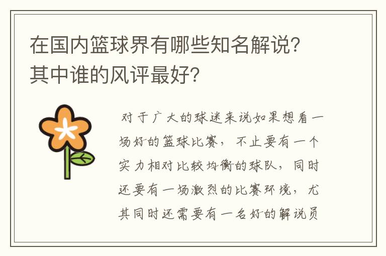 在国内篮球界有哪些知名解说？其中谁的风评最好？