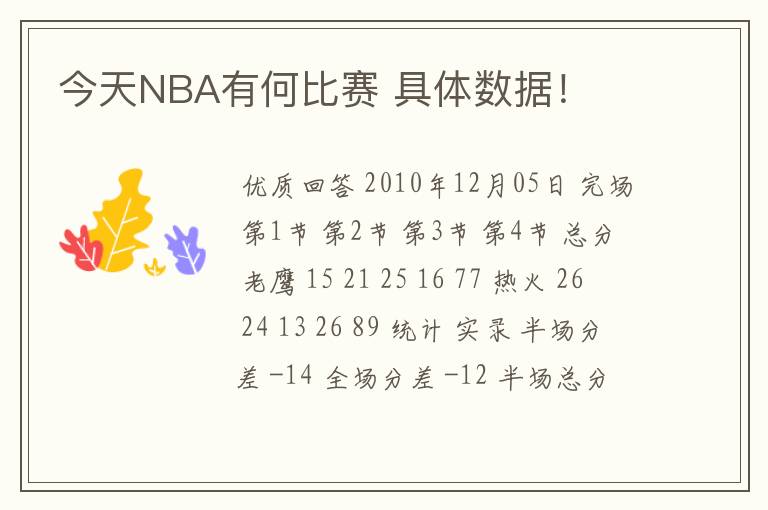 今天NBA有何比赛 具体数据！