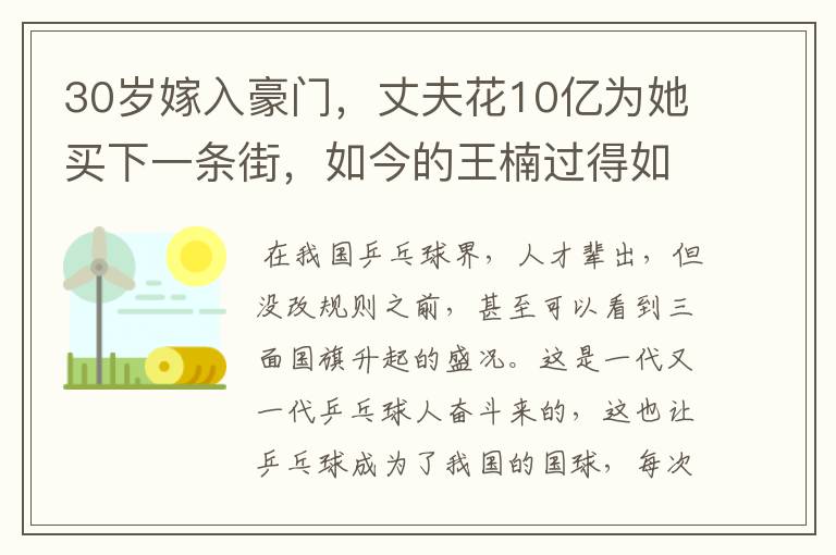 30岁嫁入豪门，丈夫花10亿为她买下一条街，如今的王楠过得如何？