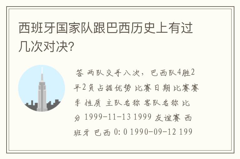 西班牙国家队跟巴西历史上有过几次对决？