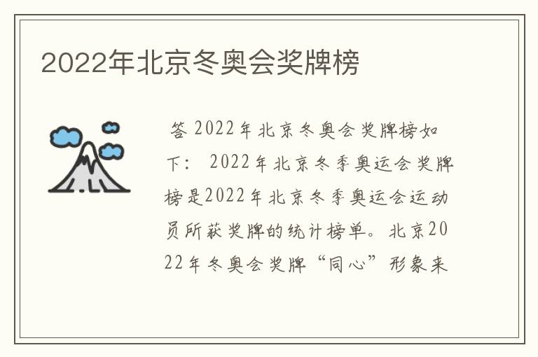 2022年北京冬奥会奖牌榜