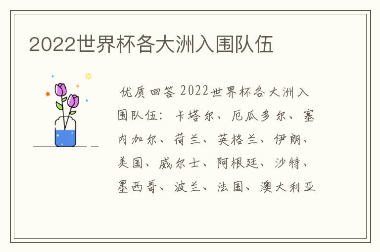 2022世界杯各大洲入围队伍