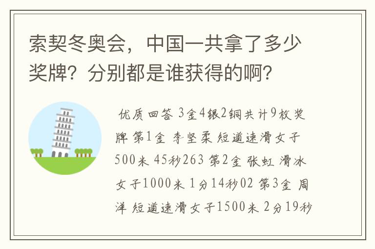 索契冬奥会，中国一共拿了多少奖牌？分别都是谁获得的啊？