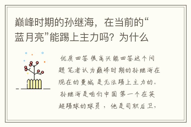 巅峰时期的孙继海，在当前的“蓝月亮”能踢上主力吗？为什么？