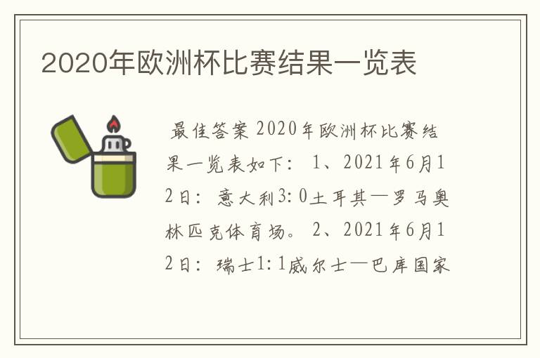 2020年欧洲杯比赛结果一览表