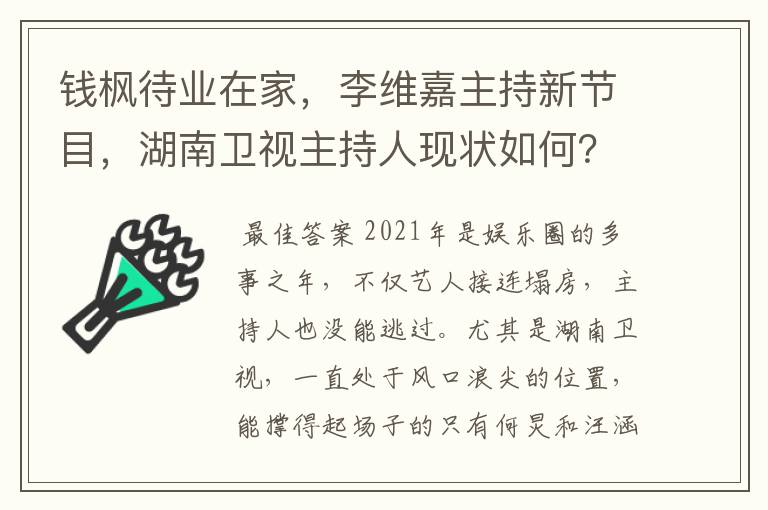 钱枫待业在家，李维嘉主持新节目，湖南卫视主持人现状如何？