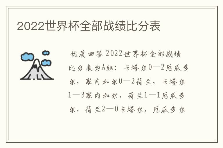 2022世界杯全部战绩比分表