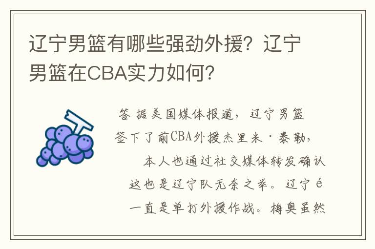 辽宁男篮有哪些强劲外援？辽宁男篮在CBA实力如何？