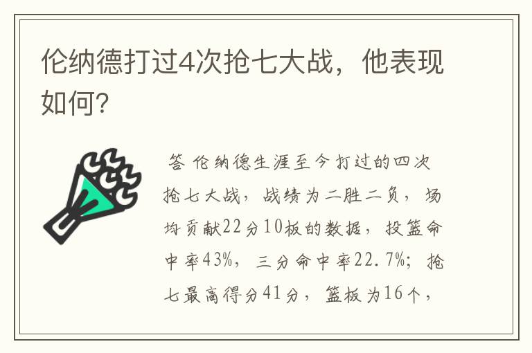 伦纳德打过4次抢七大战，他表现如何？