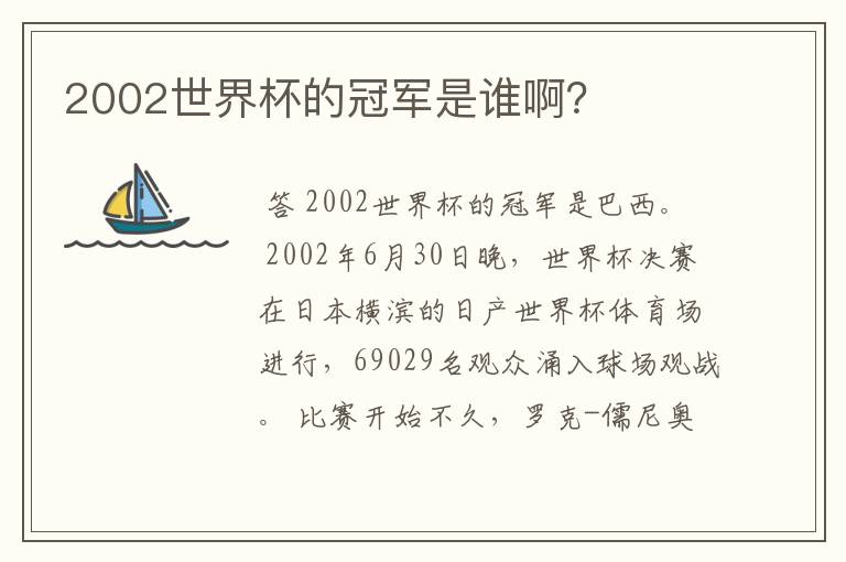 2002世界杯的冠军是谁啊？