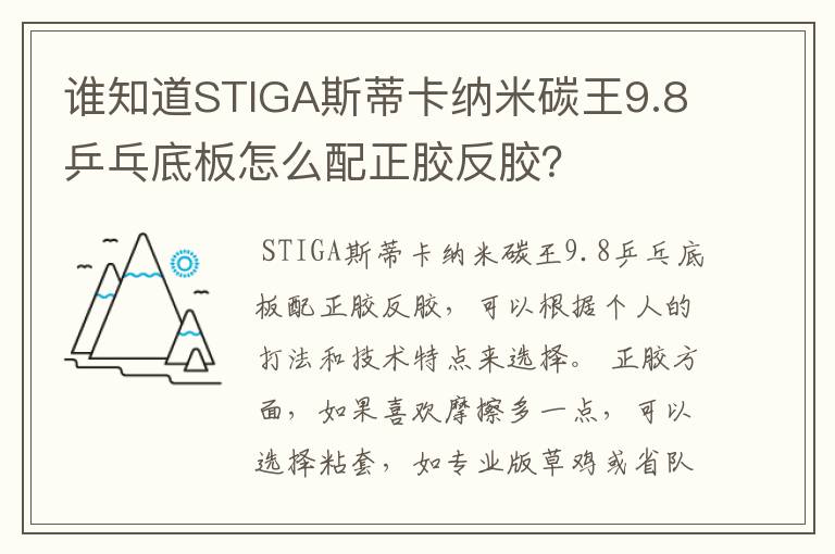 谁知道STIGA斯蒂卡纳米碳王9.8乒乓底板怎么配正胶反胶？