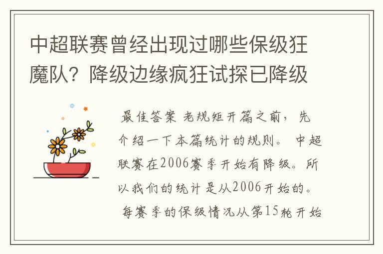 中超联赛曾经出现过哪些保级狂魔队？降级边缘疯狂试探已降级6队