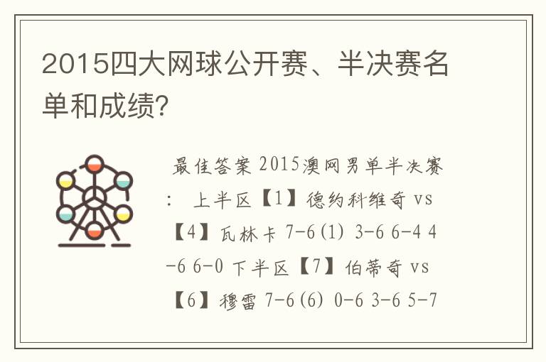 2015四大网球公开赛、半决赛名单和成绩？