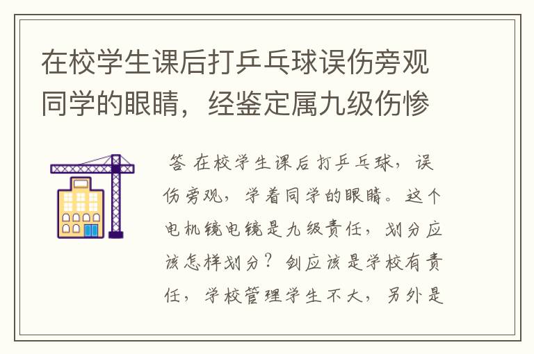 在校学生课后打乒乓球误伤旁观同学的眼睛，经鉴定属九级伤惨，责任应怎样划分？