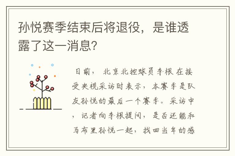 孙悦赛季结束后将退役，是谁透露了这一消息？