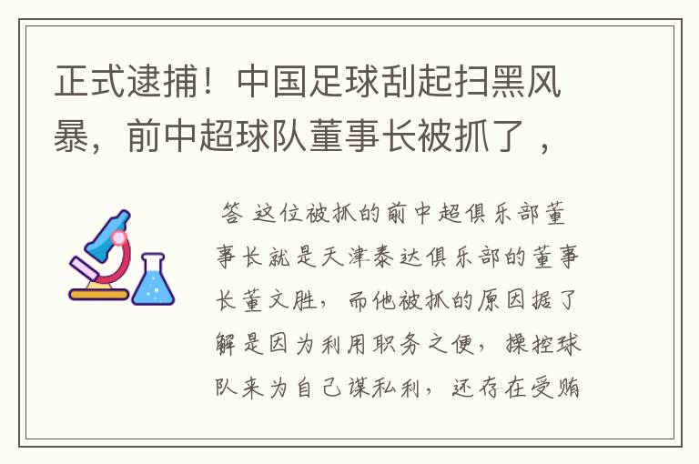 正式逮捕！中国足球刮起扫黑风暴，前中超球队董事长被抓了 ，是因为啥？