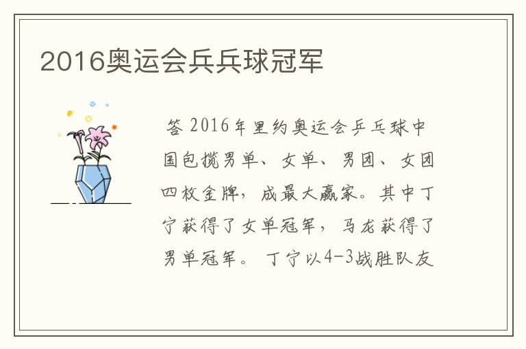 2016奥运会兵兵球冠军