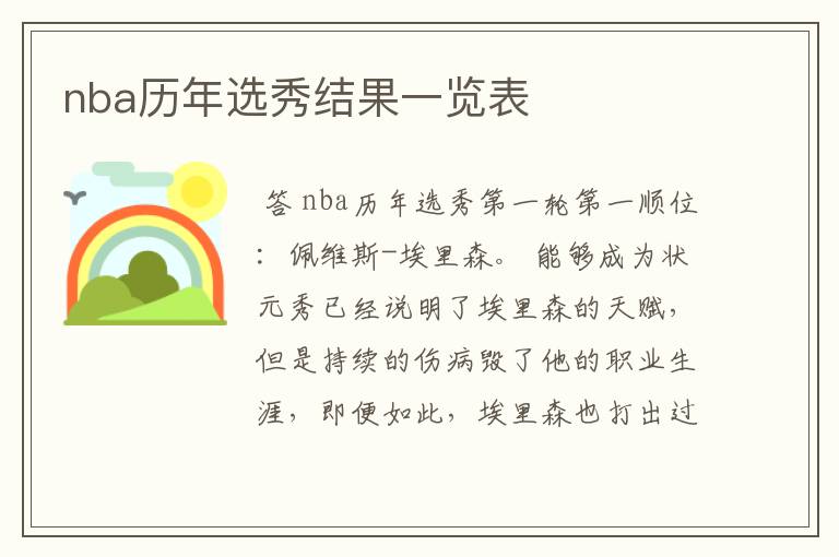 nba历年选秀结果一览表