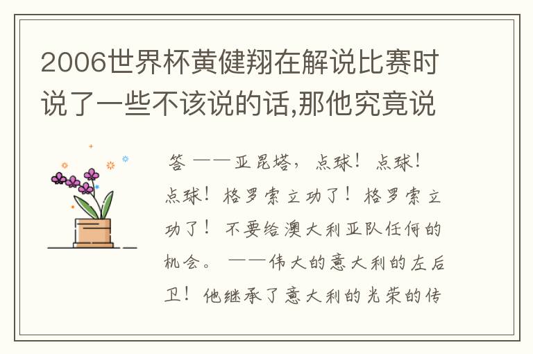 2006世界杯黄健翔在解说比赛时说了一些不该说的话,那他究竟说了什么啊?知道的说一下啊;