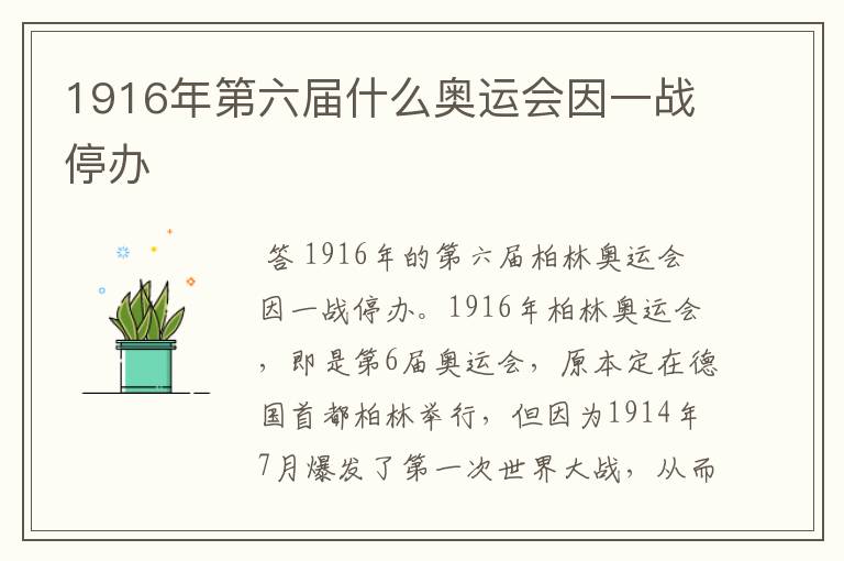 1916年第六届什么奥运会因一战停办