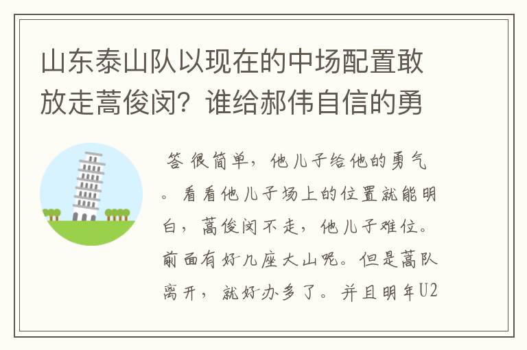 山东泰山队以现在的中场配置敢放走蒿俊闵？谁给郝伟自信的勇气？