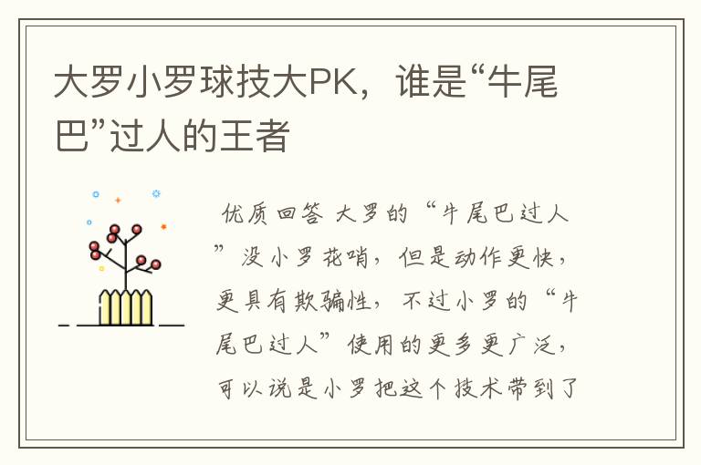 大罗小罗球技大PK，谁是“牛尾巴”过人的王者