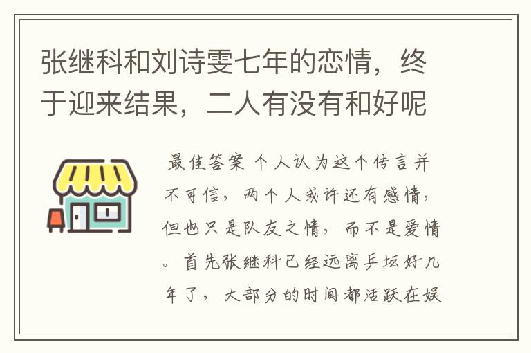 张继科和刘诗雯七年的恋情，终于迎来结果，二人有没有和好呢？