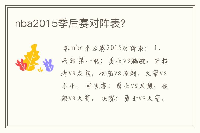 nba2015季后赛对阵表？