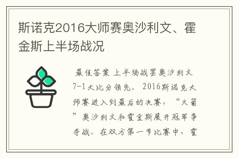 斯诺克2016大师赛奥沙利文、霍金斯上半场战况