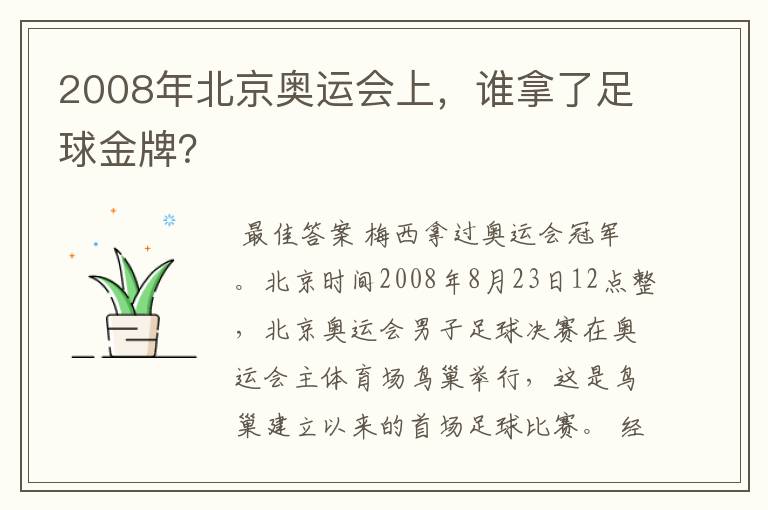 2008年北京奥运会上，谁拿了足球金牌？