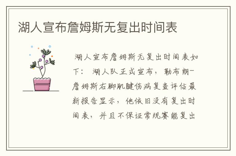 湖人宣布詹姆斯无复出时间表