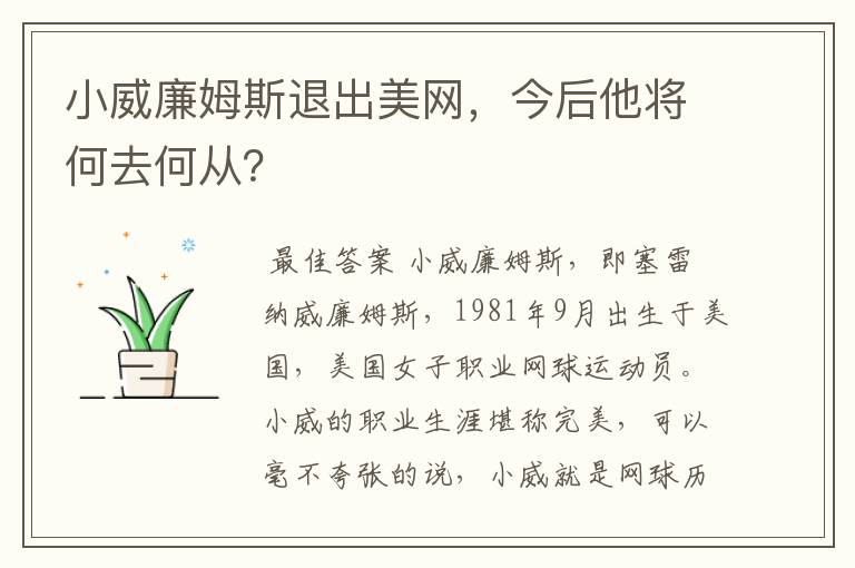 小威廉姆斯退出美网，今后他将何去何从？