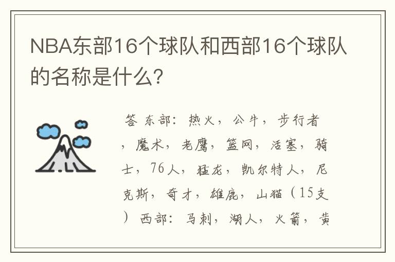 NBA东部16个球队和西部16个球队的名称是什么？