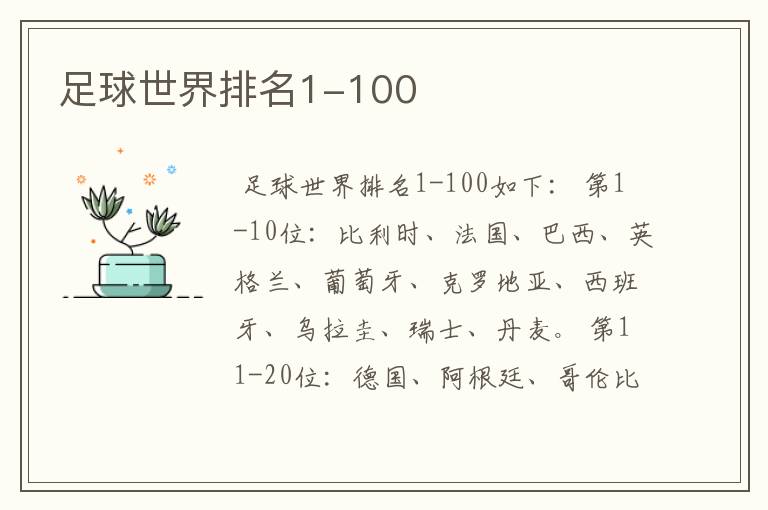 足球世界排名1-100