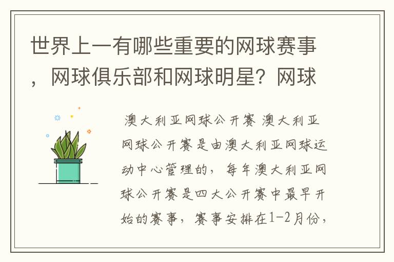 世界上一有哪些重要的网球赛事，网球俱乐部和网球明星？网球比赛的记分规则怎样？