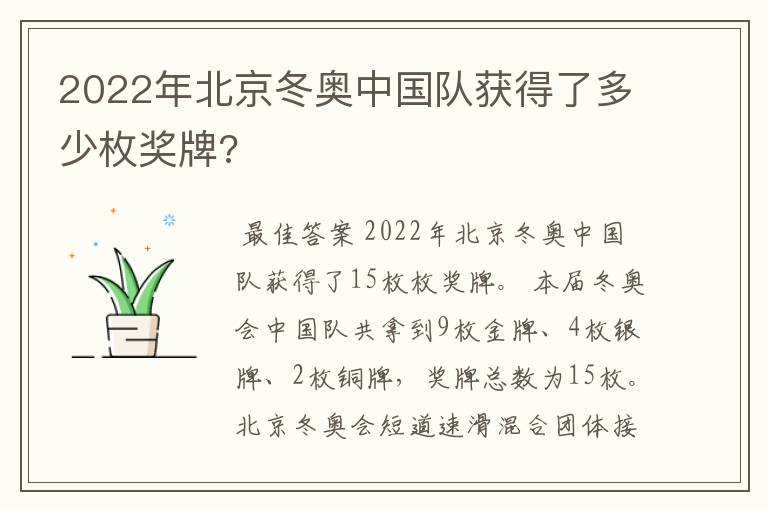 2022年北京冬奥中国队获得了多少枚奖牌?