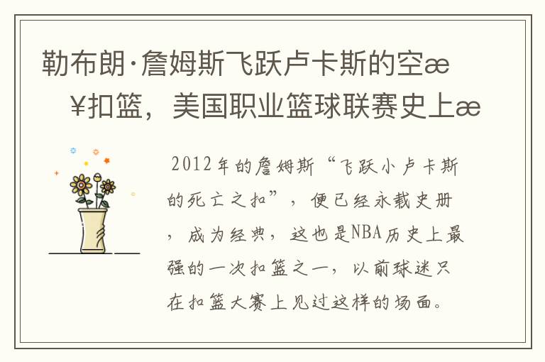 勒布朗·詹姆斯飞跃卢卡斯的空接扣篮，美国职业篮球联赛史上有没有先例？