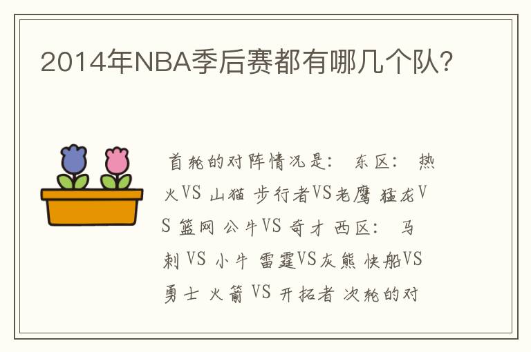 2014年NBA季后赛都有哪几个队？