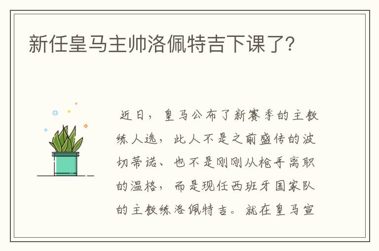 新任皇马主帅洛佩特吉下课了？