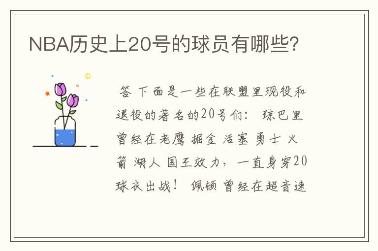 NBA历史上20号的球员有哪些？