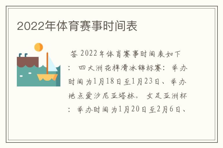 2022年体育赛事时间表