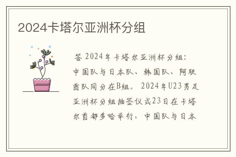 2024卡塔尔亚洲杯分组