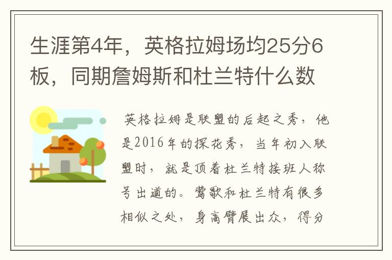 生涯第4年，英格拉姆场均25分6板，同期詹姆斯和杜兰特什么数据？