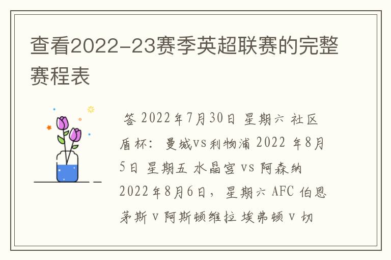 查看2022-23赛季英超联赛的完整赛程表