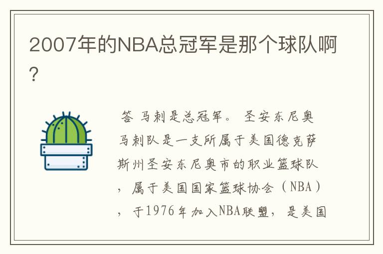 2007年的NBA总冠军是那个球队啊？