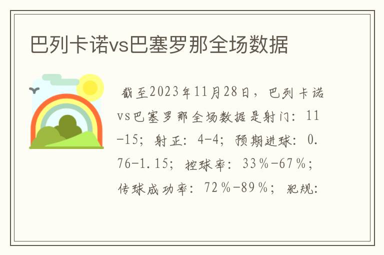 巴列卡诺vs巴塞罗那全场数据