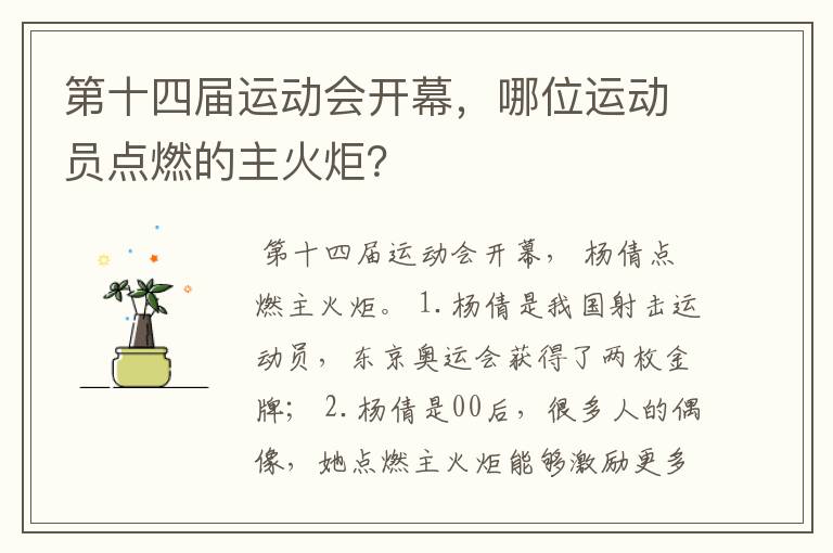 第十四届运动会开幕，哪位运动员点燃的主火炬？